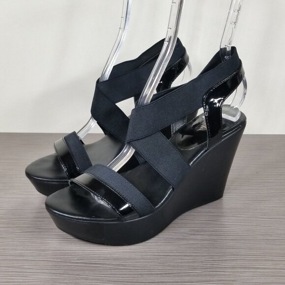Charles David Criss-Cross Strap Wedge Sandals, Black, Womens Size 8 M - Picture 3 of 13